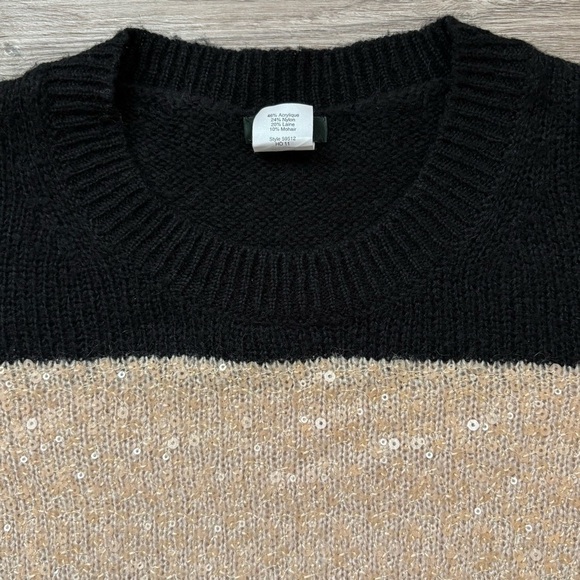 J. Crew Wynter Sequin Pullover Sweater Black Tan Stripe Crew Neck Small - Picture 4 of 8